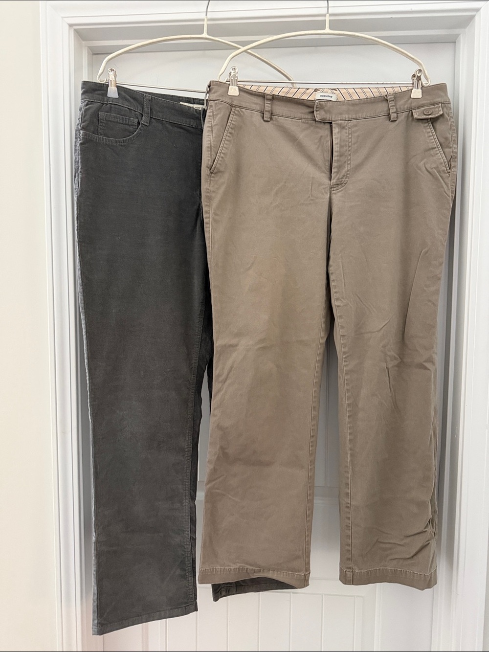 Casual Straight-Leg Pants Pair in Dark Khaki and Charcoal